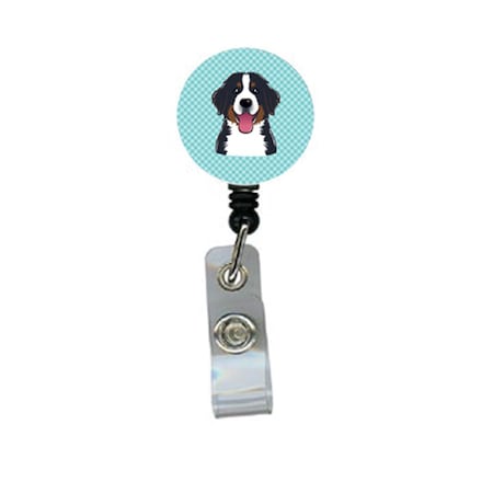 Checkerboard Blue Bernese Mountain Dog Retractable Badge Reel
